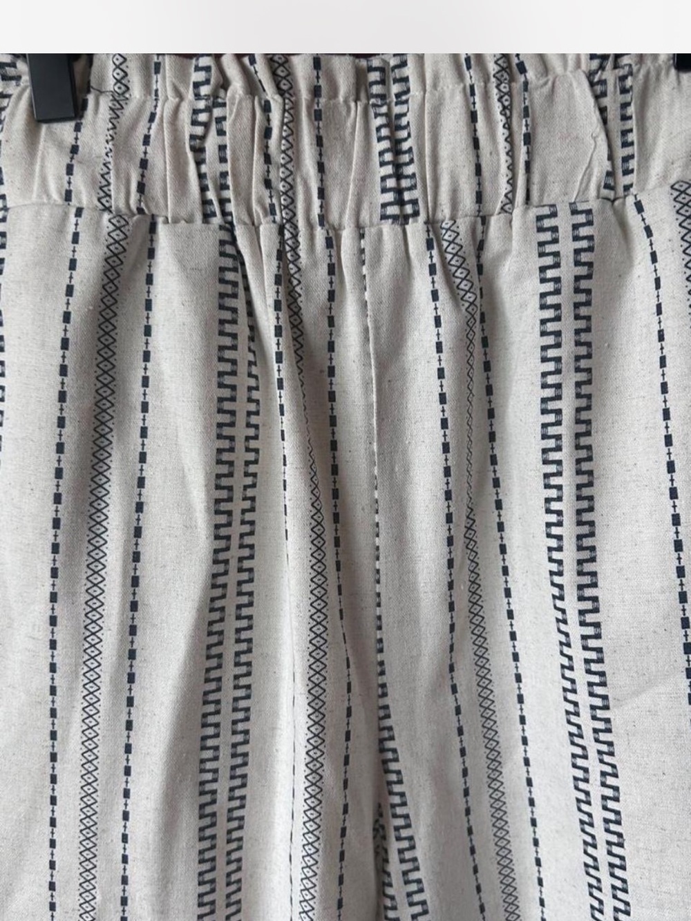 Striped Wide-Leg Elastic Waist Pants - Black & White pcill XS Linen Viscose - Picture 2 of 6